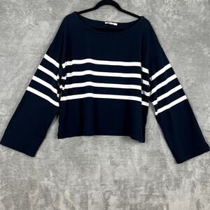 Faherty Sweater Womens XL Boatneck Navy Striped Coastal Nautical Preppy